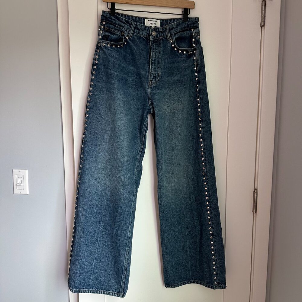Reformation Cary High Rise Slouchy Wide Leg Jeans Chesapeake Studded 29